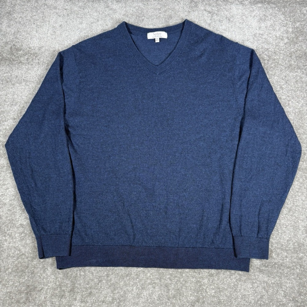 Turnbury Sweater Men's XLT Blue V Neck Merino Extra Fine Wool Long‎ Sleeve